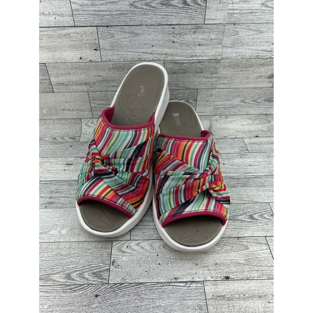 Bzees Smile II Women Sz 11M Multi Color Striped Twist Knot Wedge Slide Sandals